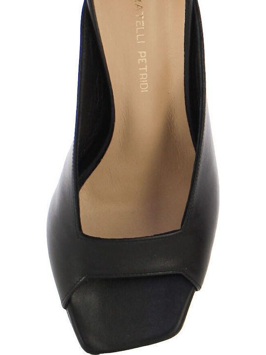 Leather Women's Mules with High Heel in Black Color