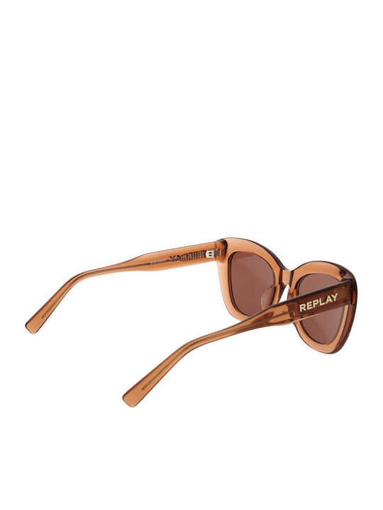 Replay Women's Sunglasses with Brown Plastic Frame and Brown Lens
