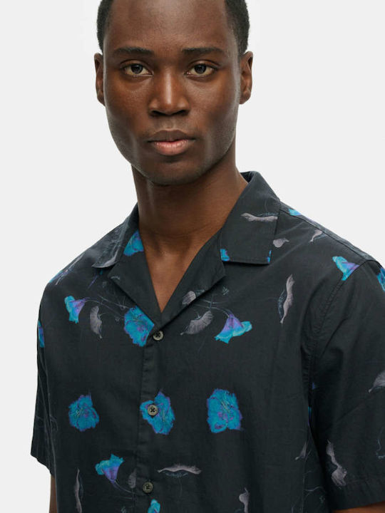 Short Sleeve Cotton Shirt in Regular Fit Floral Orange