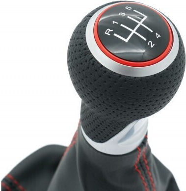 Audi A3 8L1 8L0863278BN 5B Black Leather Shift Knob with Red Ring and Red Stitch