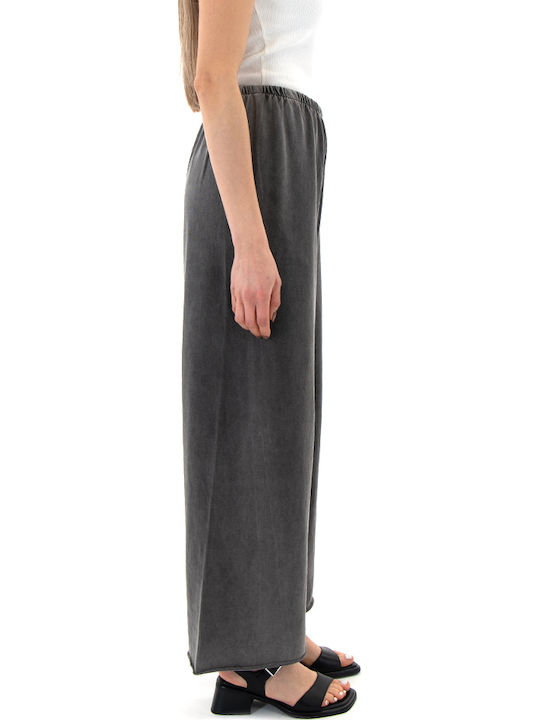Pants Γυναικείο Ψηλόμεσο Υφασμάτινο Παντελόνι με Λάστιχο σε Relaxed Εφαρμογή Γκρι