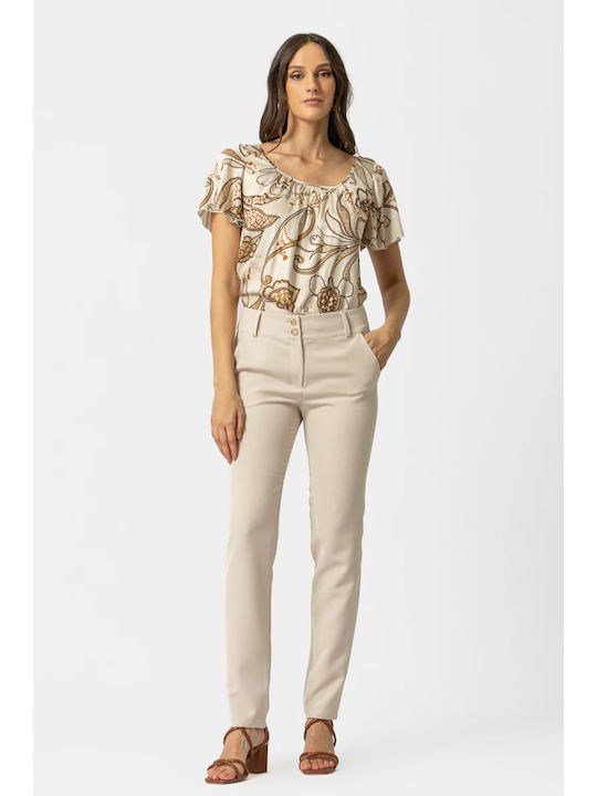 Pantaloni Dama Tesatura Crem