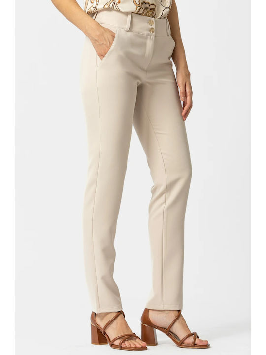 Pantaloni Dama Tesatura Crem