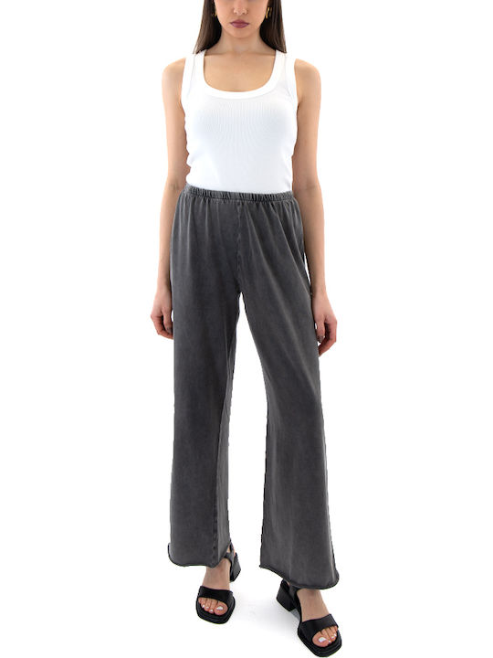 Pants Γυναικείο Ψηλόμεσο Υφασμάτινο Παντελόνι με Λάστιχο σε Relaxed Εφαρμογή Γκρι