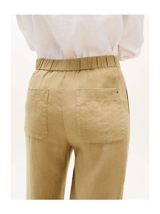 Damen Leinenhose in Gerader Bein Stil Beige