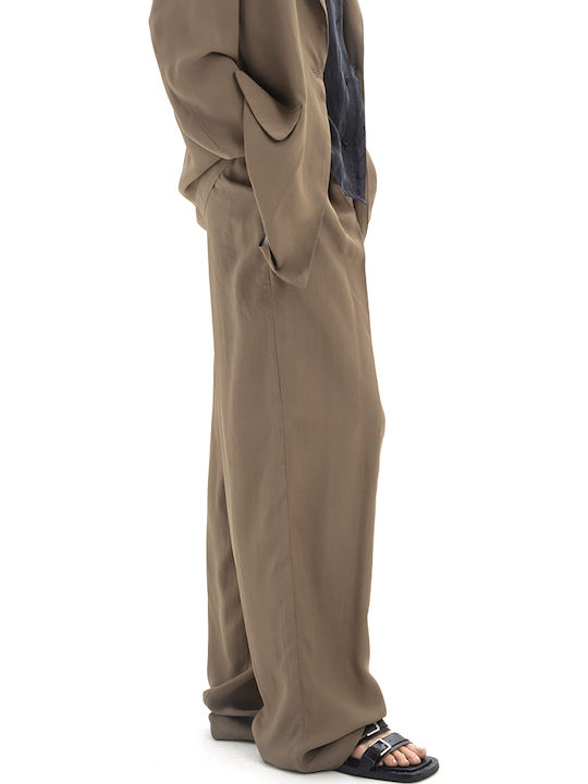 Damen Hochbund Pantaloona in Breit Bein Stil Khaki
