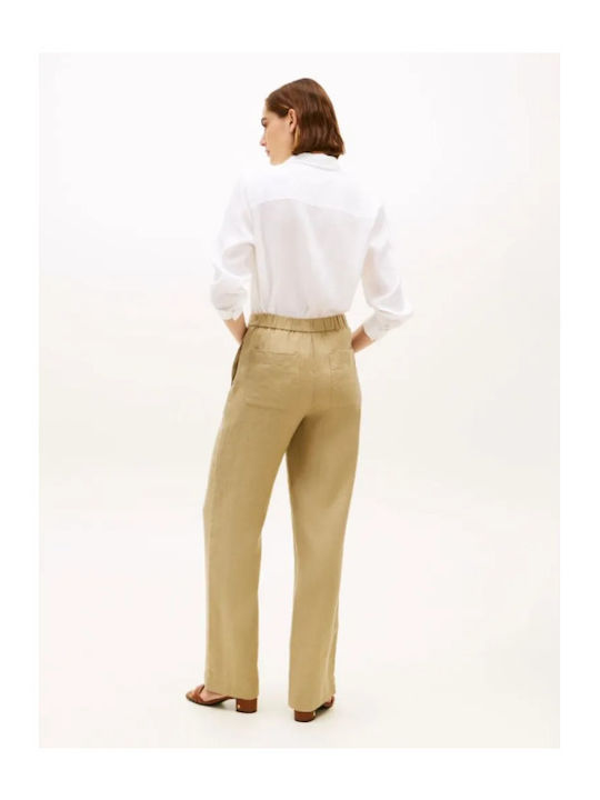 Damen Leinenhose in Gerader Bein Stil Beige