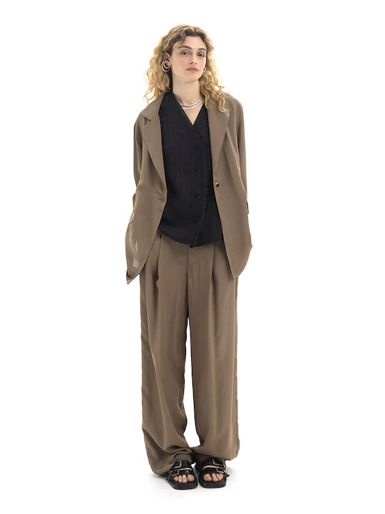 Damen Hochbund Pantaloona in Breit Bein Stil Khaki