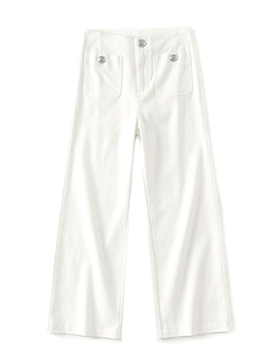 Damen My T Kleidung Hochsitze Baumwollhose in Breit Bein Stil Weiß
