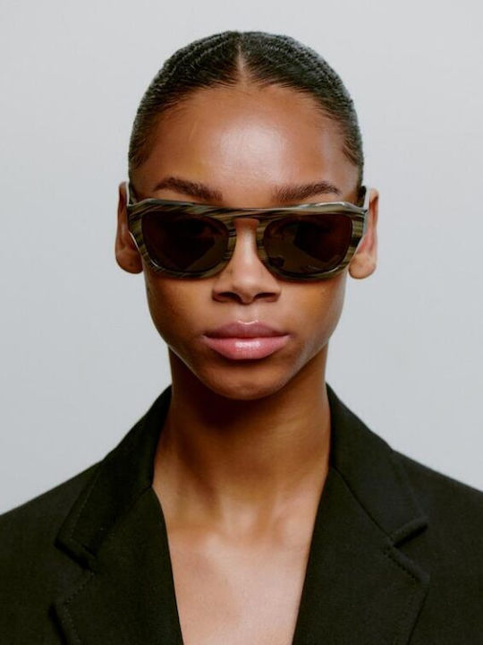 A.Kjaerbede Max Unisex Sunglasses with Horn-Rimmed Frame Striped Horn