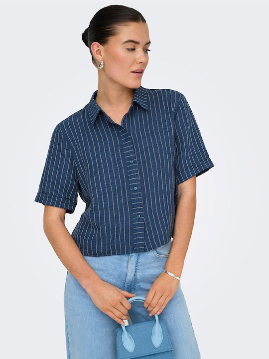 Short Sleeve Women's Denim Shirt Blue