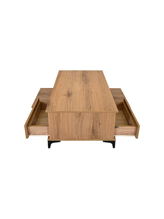 Rectangular Central Coffee Table Alicante Wooden with Drawers Natural Canella Oak M100xW64xH45cm