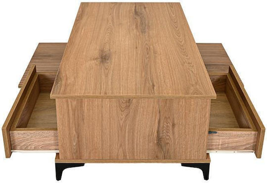Rectangular Central Coffee Table Alicante Wooden with Drawers Natural Canella Oak M100xW64xH45cm