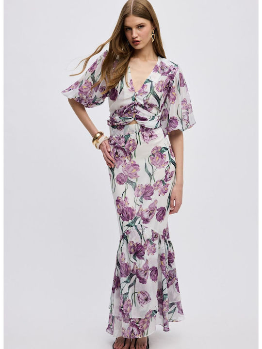 Maxi Φούστα Floral Λευκή