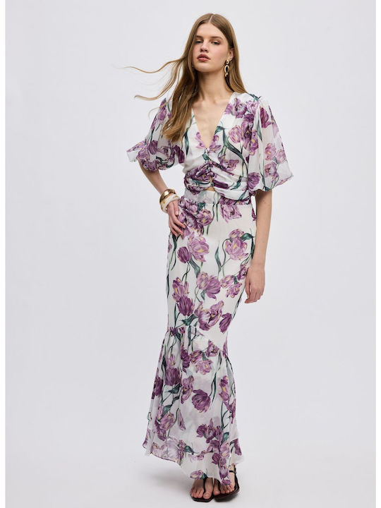 Maxi Φούστα Floral Λευκή