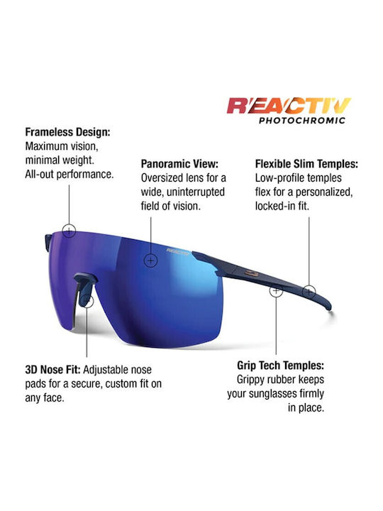 Julbo Unisex Sunglasses With Black Metallic Frame And Blue Mirror Lens J5943432