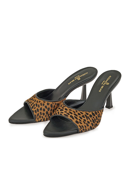 Leather Mules With High Heel In Black Colour