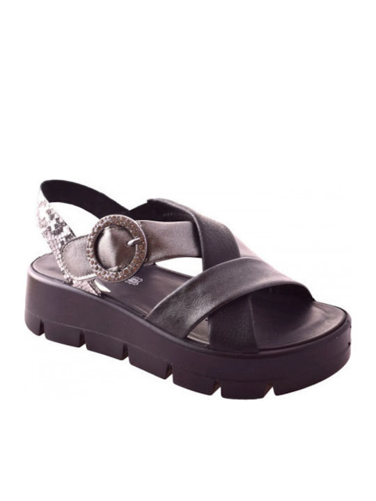 Δερμάτινα Γυναικεία Σανδάλια Flatforms Μαύρα