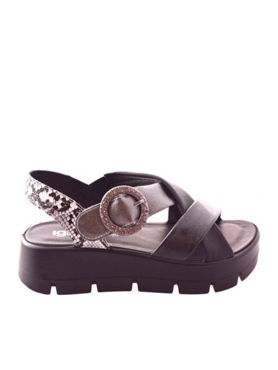 Δερμάτινα Γυναικεία Σανδάλια Flatforms Μαύρα