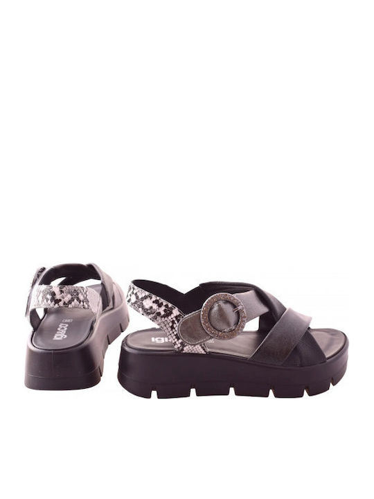 Δερμάτινα Γυναικεία Σανδάλια Flatforms Μαύρα