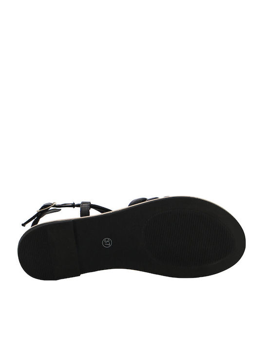 Leather Women's Flat Sandals Black