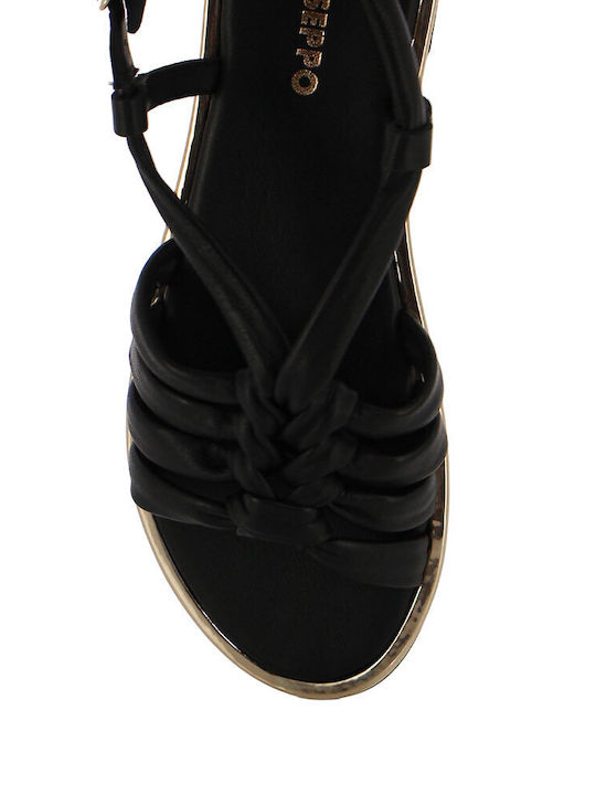 Leather Women's Flat Sandals Black