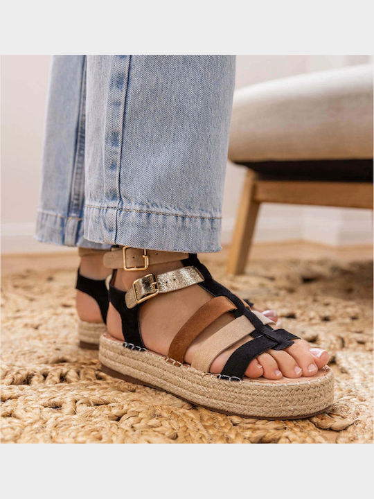 Sandale Casual Damă Gladiator Flatforme Negre