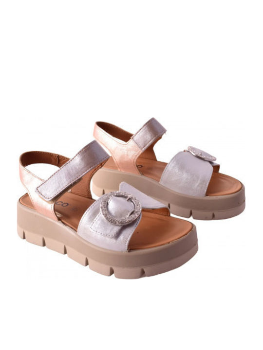 Δερμάτινα Γυναικεία Σανδάλια Flatforms Ασημί