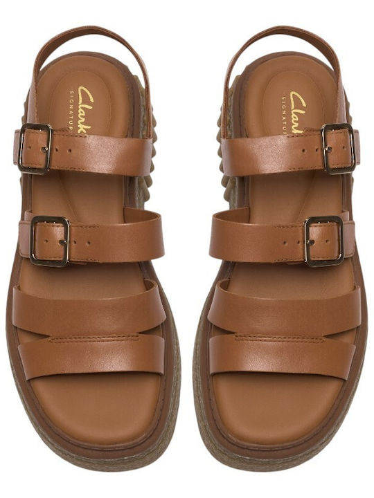 Strap Leder Flache Damen Sandalen Tabac