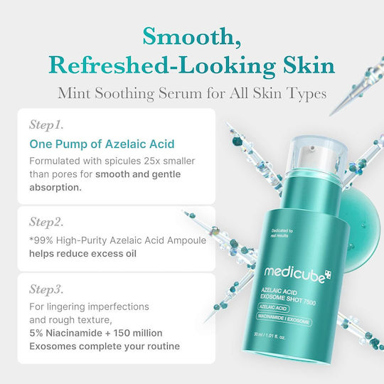 Medicube Azelaic Acid Exosome Shot 7500 Soothing Face Serum with Niacinamide & Hyaluronic Acid for Detoxifying & Nourishing 30ml