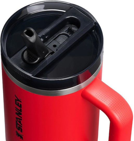 Stanley Flip Handled Tumbler Thermos Stainless Steel 1.18lt Chili Black With Straw And Handle