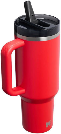 Stanley Flip Handled Tumbler Thermos Stainless Steel 1.18lt Chili Black With Straw And Handle