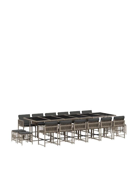 Garden & Outdoor Furniture Set 17 Pieces Gray with Pillows