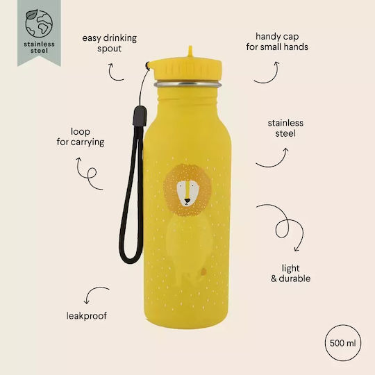 Trixie Kids Water Bottle Stainless Steel with Screw Cap Non Spill Yellow 500ml