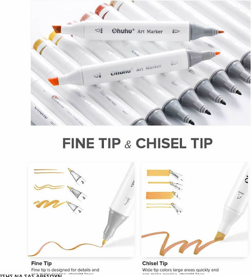 Ohuhu Ohuhu Basic Colors Drawing Markers Alcohol Fine & Chisel Set 80 Colours