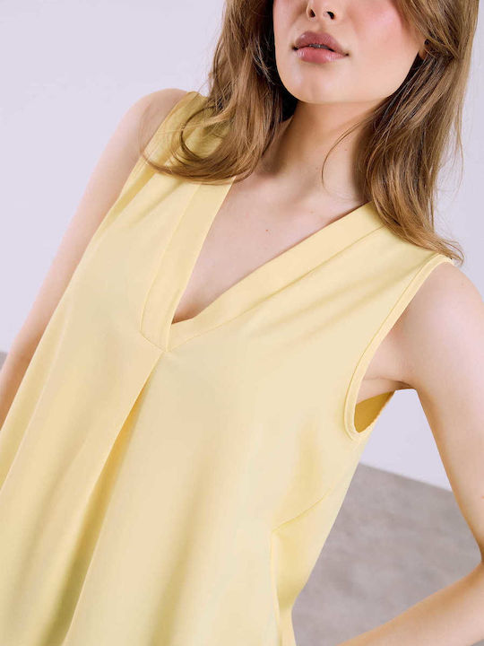 Celestino Women's Sleeveless Blouse Pleat Loose Fit Yellow