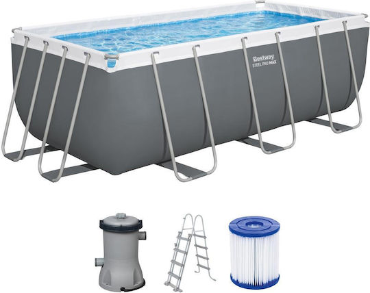 Bestway Πισίνα PVC με Μεταλλικό Σκελετό 412x201x122εκ. Γκρι