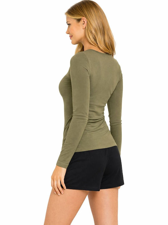 Langärmeliges Chaki Damen T-Shirt