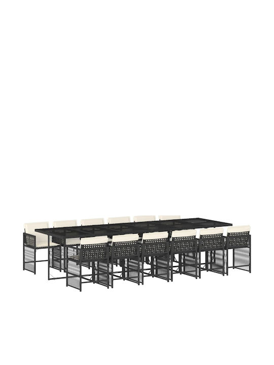 Set Sala De Mese Pentru Exterior 13 Piese Negru Cu Perne