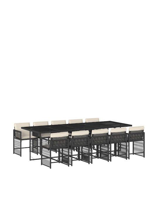 Garten- und Outdoor-Möbelsets Speisesaal 11 Stück Schwarz mit Kissen