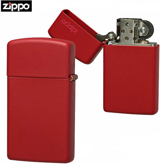 Zippo Тънка Червена Запалка Лого Пламък Червен Матиран
