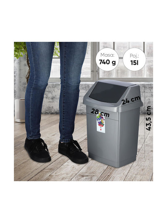 Curver Office Plastic Waste Bin 15lt Silver 23.5x23.5x28cm
