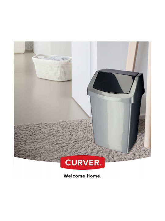 Curver Office Plastic Waste Bin 15lt Silver 23.5x23.5x28cm