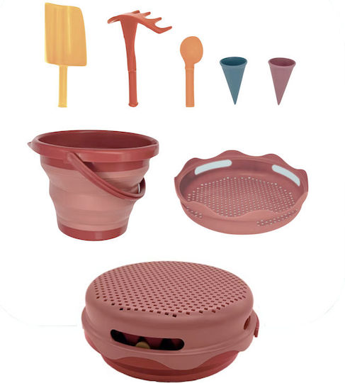 Compactoys Beach Bucket Set with Accessories made of Plastic Red 17.78cm 7pcs