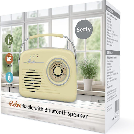 Setty P350 Retro Φορητό Ραδιόφωνο Μπαταρίας με Bluetooth και USB Μπεζ