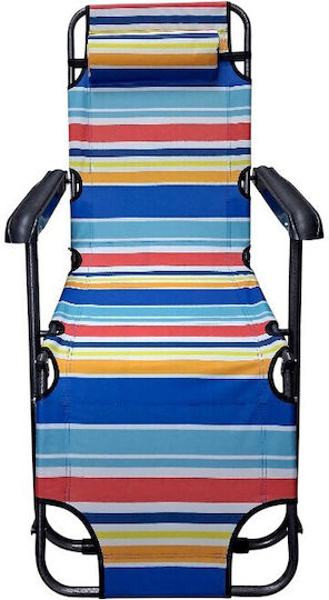 Beach Sunbed Blue Foldable Metallic with Pillow