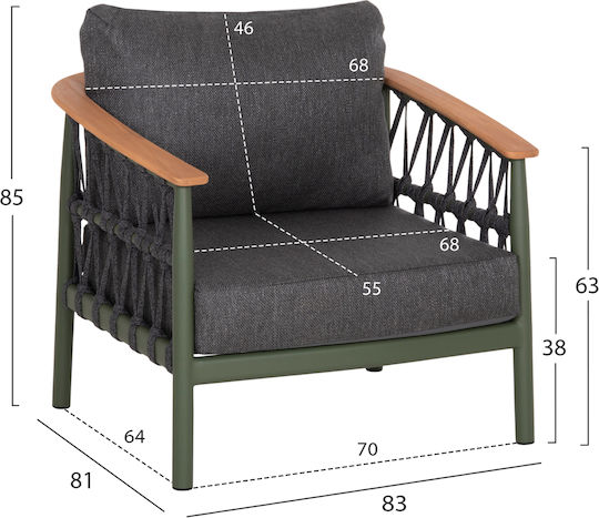 Set Living Room 5pcs Stream Hm6426.07 Green Aluminium-Anthracite Rope-Olefin