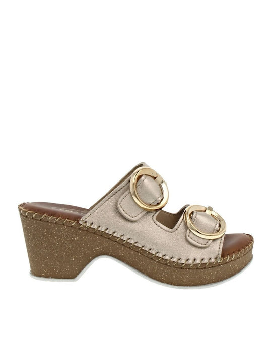 Leder Flache Damen Sandalen Flatforms Gold