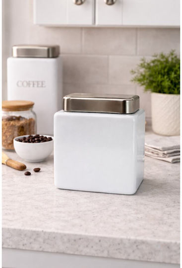 keleman Ceramic Coffee Sugar Jar with Lid White 11x9x11cm 1 Pieces