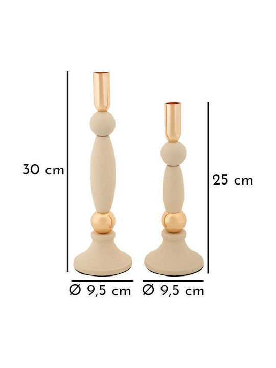 Set 2 Stück Metallische Kerzenhalter Matt Ecru Gold Ø 9,5x25-9,5x30
